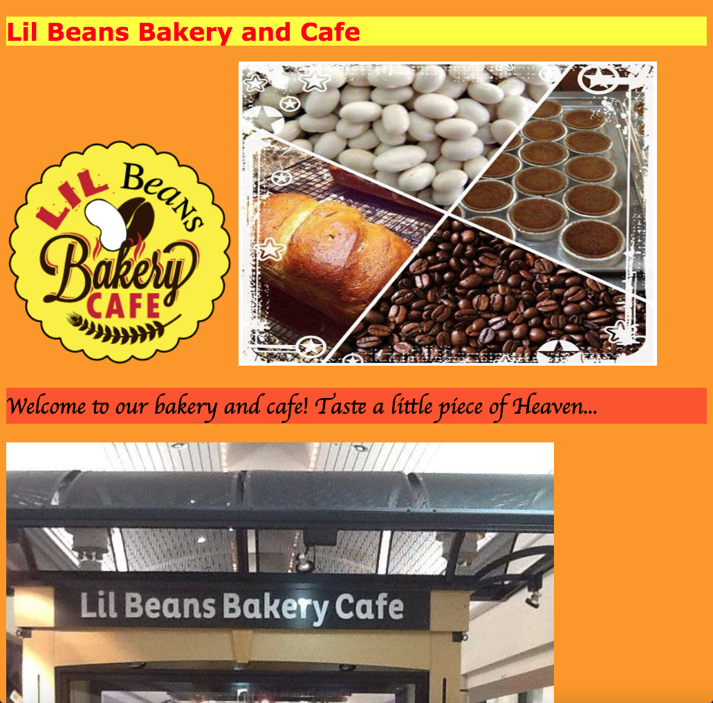 Image of the Lil Beans Bakery and Cafe website